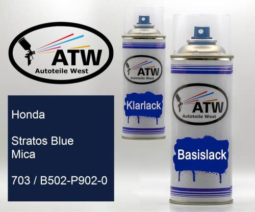 Honda, Stratos Blue Mica, 703 / B502-P902-0: 400ml Sprühdose + 400ml Klarlack - Set, von ATW Autoteile West.